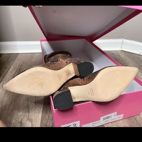 PARIS TEXAS Knee-high Lamé Python-embossed Leather Boots In Bronze $825 - Picture 7 of 8